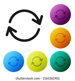 Black Refresh icon isolated on white background. Reload symbol. Rotation arrows in a circle sign. Set icons colorful circle buttons. Vector Illustration