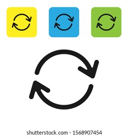 Black Refresh icon isolated on white background. Reload symbol. Rotation arrows in a circle sign. Set icons colorful square buttons. Vector Illustration