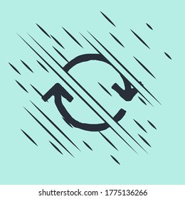 Black Refresh icon isolated on green background. Reload symbol. Rotation arrows in a circle sign. Glitch style. Vector Illustration