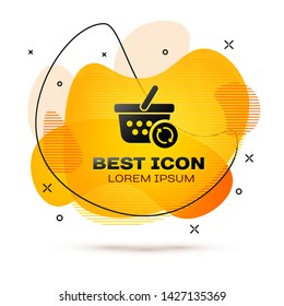 Black Refresh shopping basket icon isolated on white background. Online buying concept. Delivery service sign. Update supermarket basket symbol. Fluid color banner. Vector Illustration