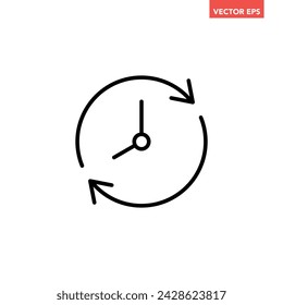 Black refresh time line icon, simple speed up hr clock with arrow flat design pictogram, infographic vector for app logo web button ui ux interface elements isolated on white background
