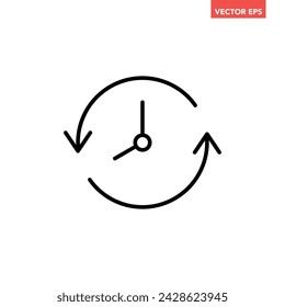 Black refresh time line icon, simple speed up hr clock with arrow flat design pictogram, infographic vector for app logo web button ui ux interface elements isolated on white background