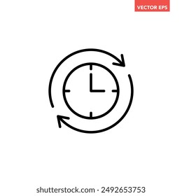Black refresh time line icon, simple speed up hr clock with arrow flat design pictogram, infographic vector for app logo web button ui ux interface elements isolated on white background