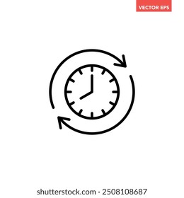 Black refresh time line icon, simple speed up hr clock with arrow flat design pictogram, infographic vector for app logo web button ui ux interface elements isolated on white background