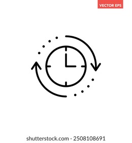 Icono negro de la línea de tiempo de actualización, reloj hr de velocidad simple con pictograma de diseño plano de flecha, Vector de infografía para Botón de Web de logotipo App ui ux Elementos de interfaz aislados sobre fondo blanco