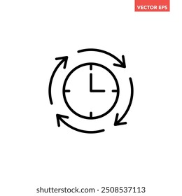 Black refresh time line icon, simple speed up hr clock with arrow flat design pictogram, infographic vector for app logo web button ui ux interface elements isolated on white background