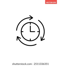 ícone de linha de tempo de atualização preto, velocidade simples para cima do relógio com pictograma de design plano de seta, vetor infográfico para o logotipo do aplicativo botão da web elementos de interface uux da interface isolados no fundo branco