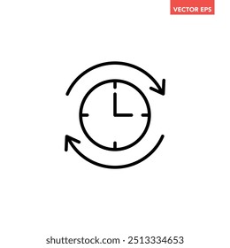 Icono negro de la línea de tiempo de actualización, reloj hr de velocidad simple con pictograma de diseño plano de flecha, Vector de infografía para Botón de Web de logotipo App ui ux Elementos de interfaz aislados sobre fondo blanco