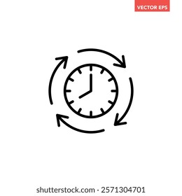 Black refresh time line icon, simple speed up hr clock with arrow flat design pictogram, infographic vector for app logo web button ui ux interface elements isolated on white background