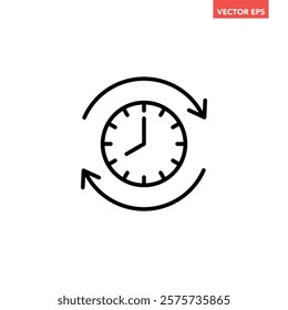 Black refresh time line icon, simple speed up hr clock with arrow flat design pictogram, infographic vector for app logo web button ui ux interface elements isolated on white background
