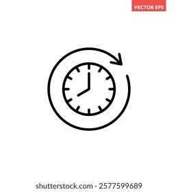Black refresh time line icon, simple speed up hr clock with arrow flat design pictogram, infographic vector for app logo web button ui ux interface elements isolated on white background