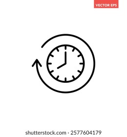 Black refresh time line icon, simple speed up hr clock with arrow flat design pictogram, infographic vector for app logo web button ui ux interface elements isolated on white background