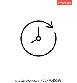 Black refresh time line icon, simple speed up hr clock with arrow flat design pictogram, infographic vector for app logo web button ui ux interface elements isolated on white background