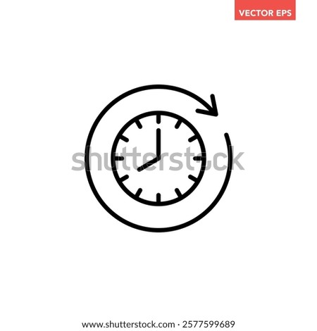 Black refresh time line icon, simple speed up hr clock with arrow flat design pictogram, infographic vector for app logo web button ui ux interface elements isolated on white background