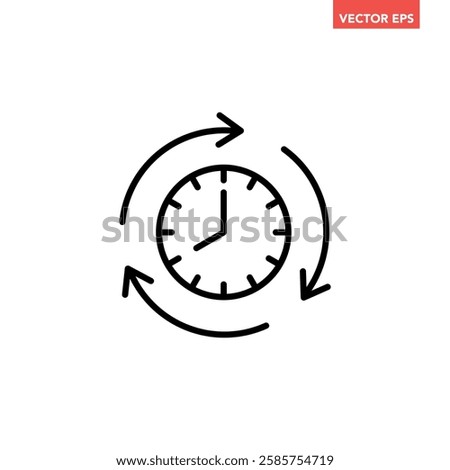 Black refresh time line icon, simple speed up hr clock with arrow flat design pictogram, infographic vector for app logo web button ui ux interface elements isolated on white background