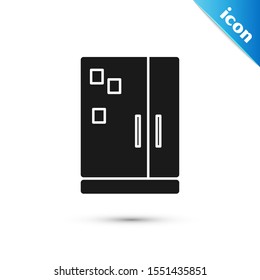 Black Refrigerator icon isolated on white background. Fridge freezer refrigerator. Household tech and appliances.  Vector Illustration