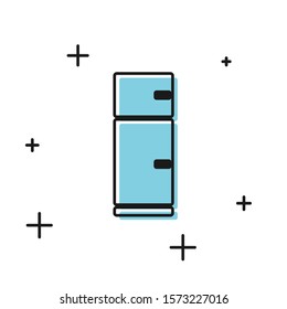 Black Refrigerator icon isolated on white background. Fridge freezer refrigerator. Household tech and appliances.  Vector Illustration
