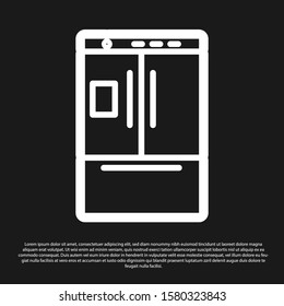 Black Refrigerator icon isolated on black background. Fridge freezer refrigerator. Household tech and appliances.  Vector Illustration