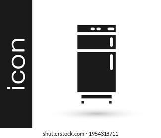 Black Refrigerator icon isolated on white background. Fridge freezer refrigerator. Household tech and appliances.  Vector