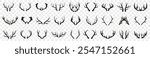 Black reindeer horn icons. Deer horn icons. Set of reindeer silhouette