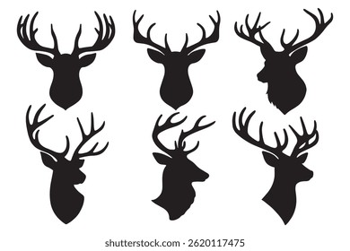 Black Reindeer Silhouettes deer head silhouette icon set vector illustration.