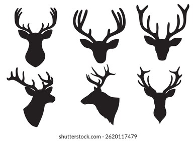 Black Reindeer Silhouettes deer head silhouette icon set vector illustration.