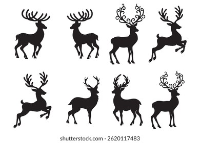 Black Reindeer Silhouettes deer head silhouette icon set vector illustration.