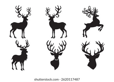 Black Reindeer Silhouettes deer head silhouette icon set vector illustration.