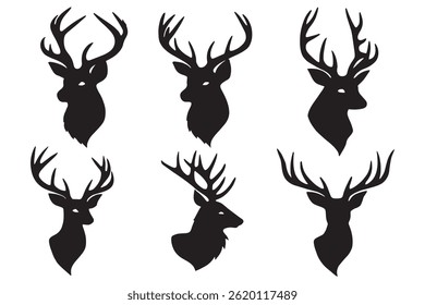 Black Reindeer Silhouettes deer head silhouette icon set vector illustration.