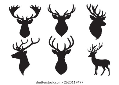 Black Reindeer Silhouettes deer head silhouette icon set vector illustration.