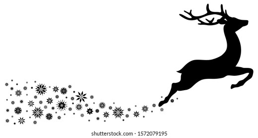 Black Reindeer With Snowflakes Flying To The Right