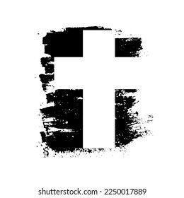 Black religious cross and brush  Vector illustration