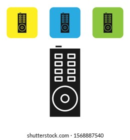 Black Remote control icon isolated on white background. Set icons colorful square buttons. Vector Illustration