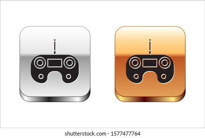 Black Remote control icon isolated on white background. Silver-gold square button. Vector Illustration