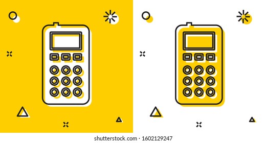 Black Remote control icon isolated on yellow and white background. Random dynamic shapes. Vector Illustration