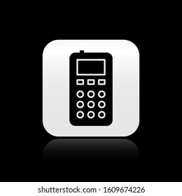 Black Remote control icon isolated on black background. Silver square button. Vector Illustration