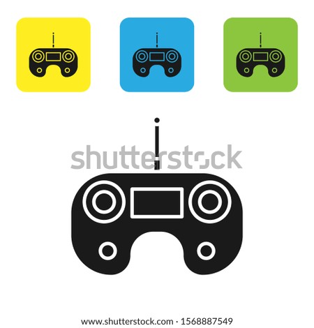 Black Remote control icon isolated on white background. Set icons colorful square buttons. Vector Illustration