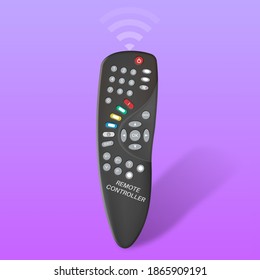 The black remote control with a signal.Manual control device with shadow.3D.Vector realistic illustration.