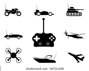 Black Remote Control Toy Icons Set