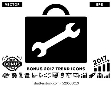 Black Repair Equipment Case pictogram with bonus 2017 year trend pictograph collection. Vector illustration style is flat iconic symbols, white background.