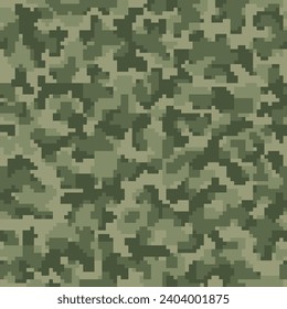 Black Repeated Abstract Digital Combat Textile. Seamless Khaki Color Geometric Camo Pattern.  Beige Repeated War Pixel Military Design. Green Vector Army Fabric. 