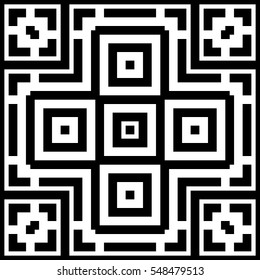 Black repeated stylized squares on white background. Quadrangles wallpaper. Seamless surface pattern design with symmetrical polygons ornament. Geometric motif. Digital paper for print. Vector art