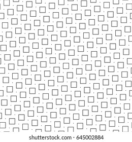 Black repeated stylized squares on white background. Checks wallpaper. Seamless surface pattern design with symmetrical blocks ornament. Mosaic motif. Digital paper with quadrangles for print. Vector.