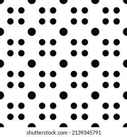 Black repeating dots. Vector with identical polka dots.