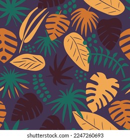 Black Repetitive Abstract Fresh Hawaiian Invitation Pattern. Dark Continuous Nature Beauty Beach Decor Design. Colorful Seamless Exotic Plant Artwork Wallpaper.