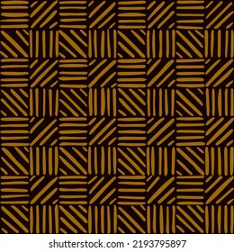 black repetitive background with brown hand drawn striped squares. vector seamless pattern. geometric illustration. fabric swatch. wrapping paper. continuous design template for textile, linen, decor