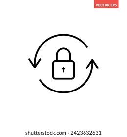 Black reset password line icon, simple round key protection flat design vector pictogram, infographic vector for app logo web button banner ui ux interface elements isolated on white background