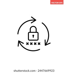 Icono de línea de Contraseña Restablecer negro, pictograma de Vector de diseño plano de protección de clave simple, Vector infográfico para el logotipo del App Botón de Sitio web de Web Anuncio de interfaz ui ux Elementos aislados sobre fondo blanco