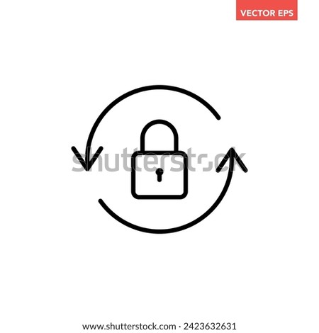Black reset password line icon, simple round key protection flat design vector pictogram, infographic vector for app logo web button banner ui ux interface elements isolated on white background