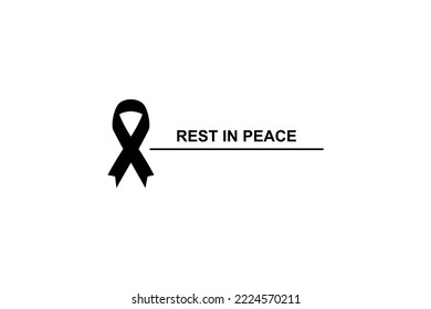 Black Respect ribbon on white background Banner. Rest in Peace Funeral Vector Illustration.